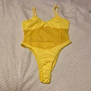 Yellow Strappy Tan Through Bathing Suit L